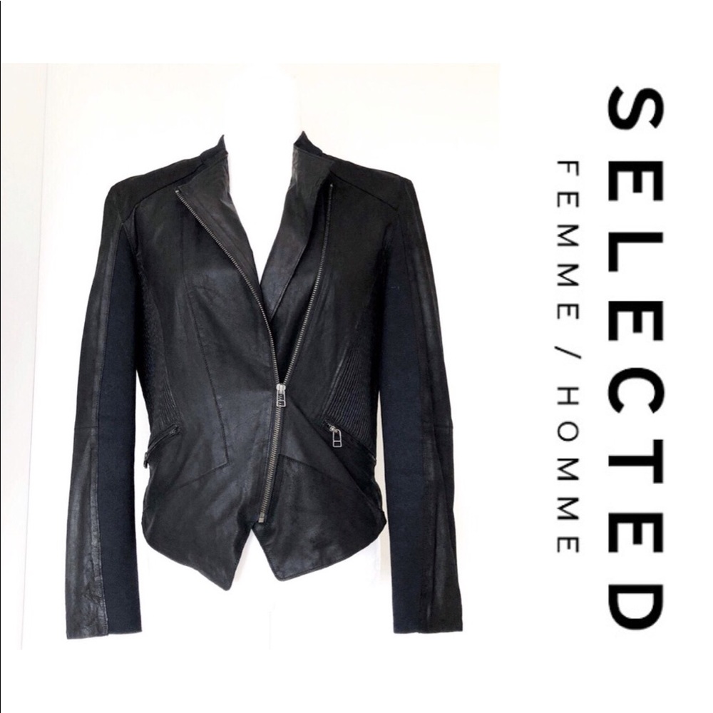 NWT Selected Femme Designer Black Leather Coat